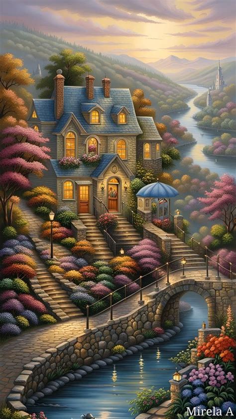 Pin By Moonkat On Peaceful Places Art Fantasy Landscape Cottage Art