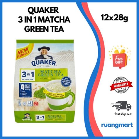 Quaker 3 In 1 Oat Cereal Drink Matcha Green Tea 12 Sachets X 28g 336g