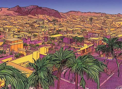 An Illustration Of Gran Canaria At The Style Of Moebius Stable