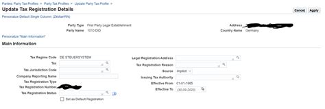 Taxpayer Id And Tax Registration Number — Oracle Mosc