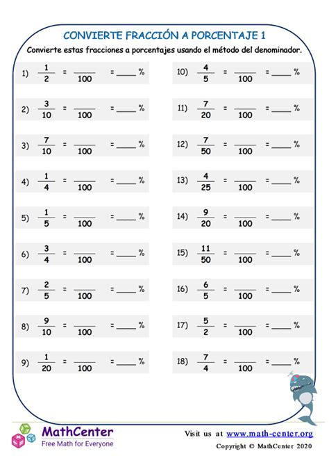 Quinto Grado Hojas De Trabajo Conversiones De Porcentajes Math Center