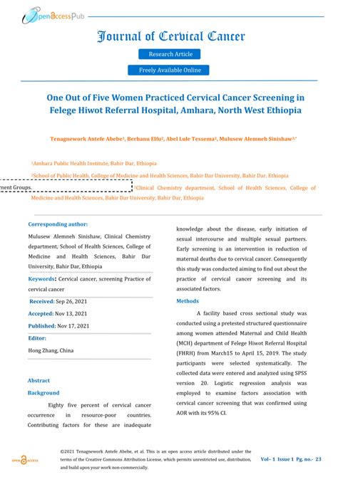 Pdf One Out Of Five Women Practiced Cervical Cancer Screening In