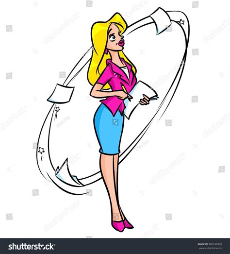 Girl Blonde Secretary Paper Cartoon Illustration Stock Illustration