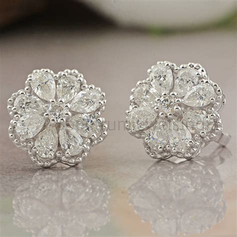 Engagement 18k White Gold Diamond Earrings Natural Diamond Jewelry