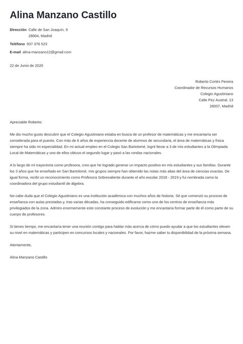 Carta De Presentación Para Profesor O Maestro Ejemplos
