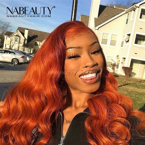 Ginger Orange Body Wave T Part Lace Front Human Hair Wig Pre Plucked B