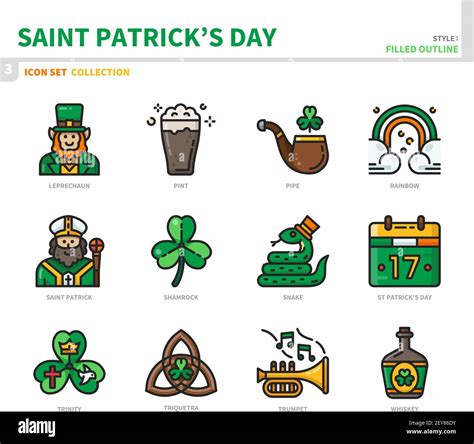 Saint Patricks Day Icon Set Filled Outline Style Vector And