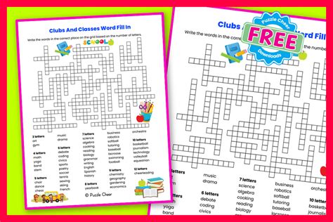 Back To School Clubs And Classes Word Fill In Puzzle Puzzle Cheer