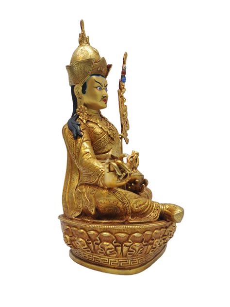 Buddhist Statue Of Padmasambhava Guru Rinpoche Gold Plated With