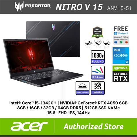 Jual ACER LAPTOP NITRO V 15 ANV15 51 I5 13420H RTX4050 6GB RAM 8GB