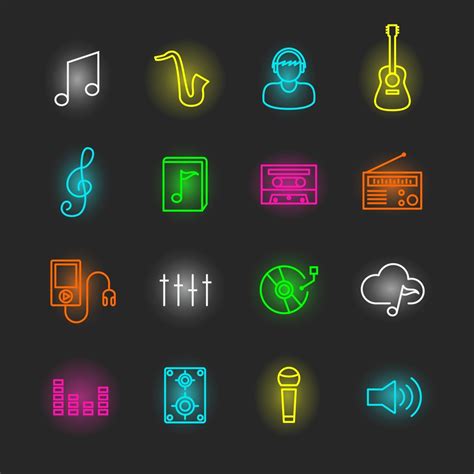 Music neon icon set 2258461 Vector Art at Vecteezy