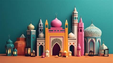 Premium Ai Image A Colorful Paper Cutout Of A Mosque With A Mosque In