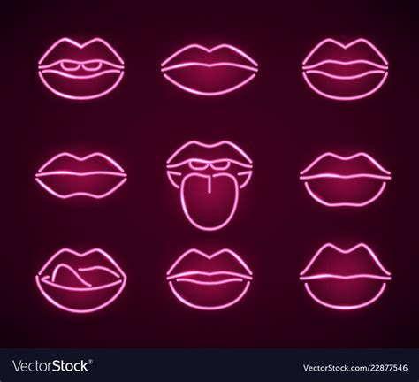 Lips Neon Signs Thin Line Icon Set Vector Image On Vectorstock Artofit