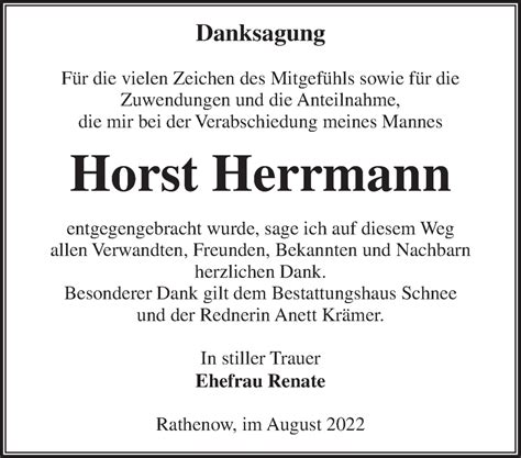 Traueranzeigen Von Horst Herrmann M Rkische Onlinezeitung Trauerportal