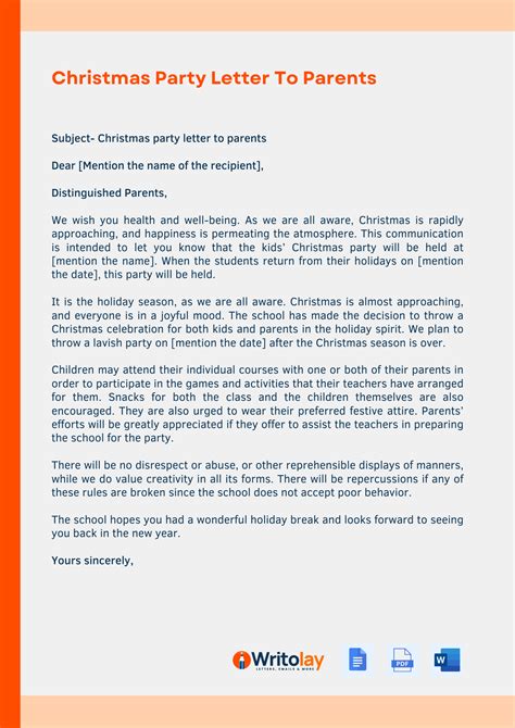 Christmas Party Letter To Parents 4 Templates Writolay