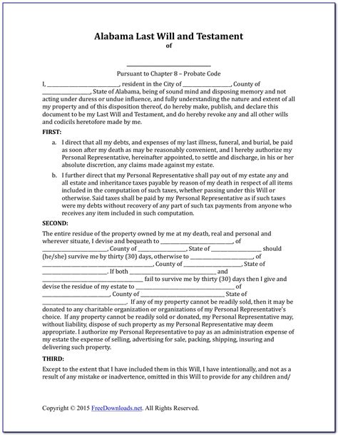 Free Printable Last Will And Testament Blank Forms Florida Printable Templates