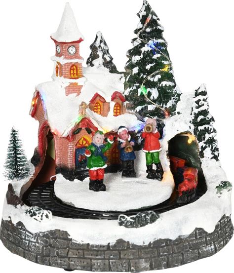 Homcom Animated Christmas Village Scene, Pre-Lit with Led Lights ...