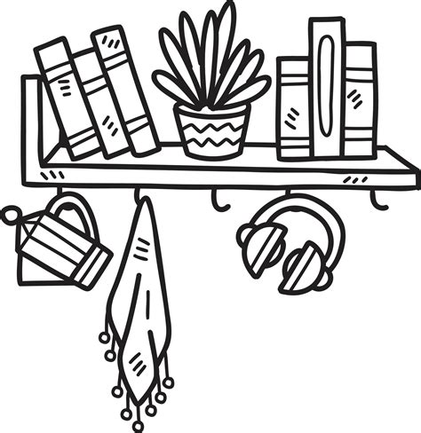 Hand Drawn Hanging Shelf With Books Illustration Vector Art At