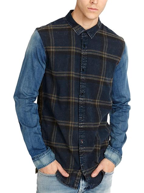 Buffalo Jeans Buffalo David Bitton Mens Plaid Denim Button Down Shirt