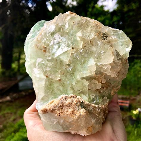 G Large Light Green Cubic Fluorite Standing Mineral Display Specimen