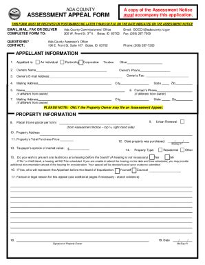 Fillable Online Assessment Appeal Form Assessement Appeal Form First