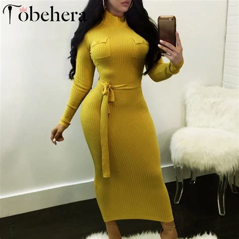 New Autumn Winter Party Dress Fashion Turtleneck Long Midi Slim