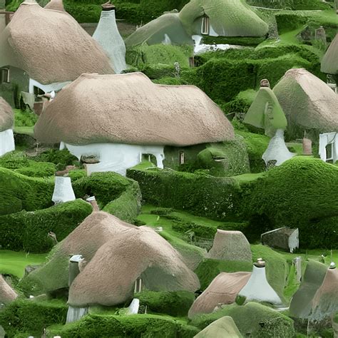 Whimsical Thatched Cottages Digital Graphic Green Pattern Creative