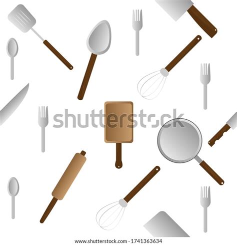 Kitchen Tools Seamless Pattern Wallpaper Fabric Stock Vector Royalty