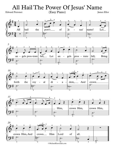 Free Piano Arrangement Sheet Music – All Hail The Power Of Jesus’ Name ...