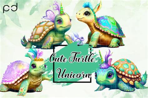 Cute Turtle Unicorn Watercolor Clipart Graphic By Padma Design