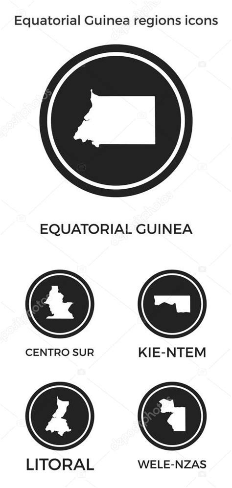 Guinea Ecuatorial Regiones Iconos Logotipos Redondos Negros Con Mapas