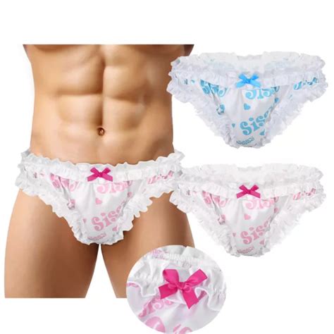 Homme Lingerie String Sissy Slip Satin Thong Culotte Volants Sous