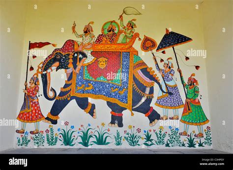 A Painting On The Wall Of City Palace Udaipur India Stock Photo Alamy