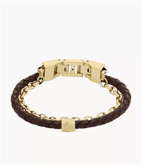 FOSSIL Men All Stacked Up Brown Leather Bracelet - Tesor