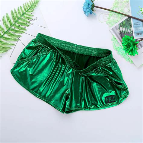 Iiniim Mens Shiny Metallic Night Club Party Shorts Elastic Waistban