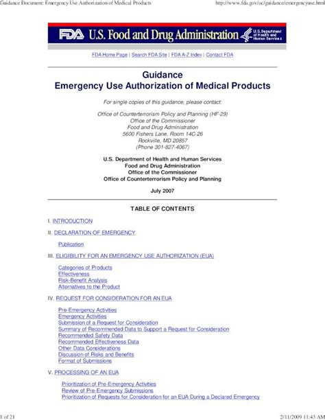 Pdf Guidance Emergency Use Authorization Of Medical Products The