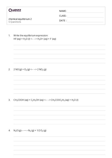 Chemical Equilibrium Worksheets For Th Class On Quizizz Free