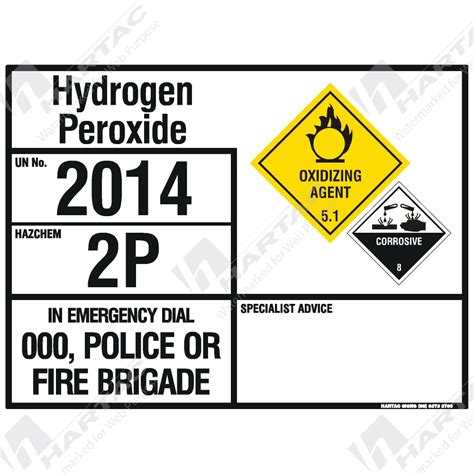 Emergency Information Panel Hazchem Sign Eip Hydrogen Peroxide