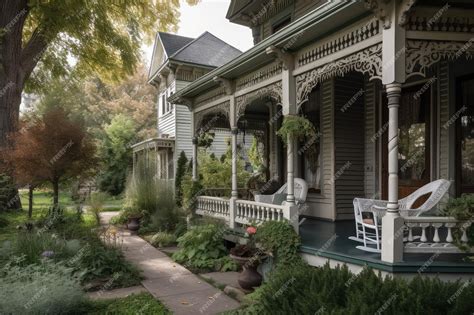 Premium AI Image | Victorian house with wraparound porch rocking chairs ...