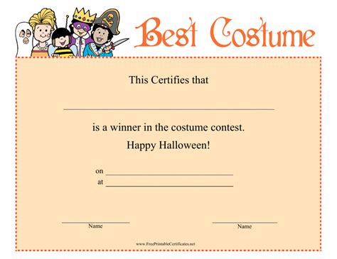 Best Halloween Costume Certificate Template Download Printable Pdf