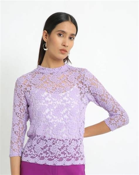 Buy Floral Lace High Neck Top Online At Best Prices In India Jiomart