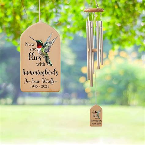 Now She Flies With Hummingbirds Personalized Memorial Wind Chime Loss