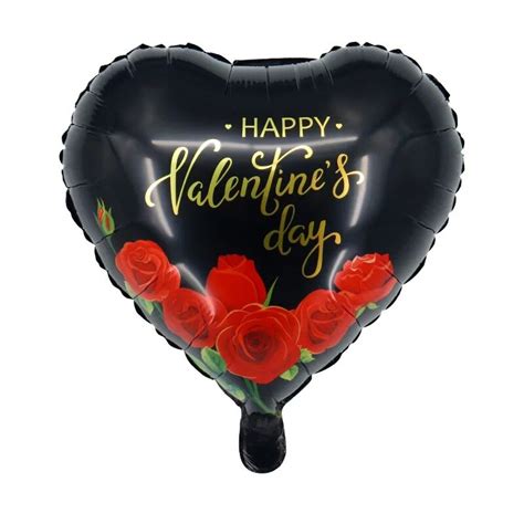 Happy Valentins Day Schwarz Rote Rosen Herz Folien Ballon 18 Zoll