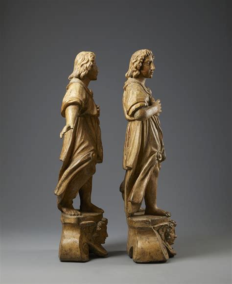 Scultore Italiano Del Xvii Secolo Coppia Di Angeli In Legno Scolpito