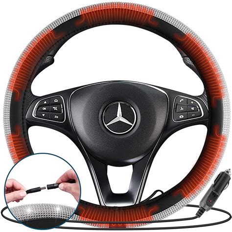 Zone Tech 12v Car Heated Steering Wheel Cover With Bling Black And