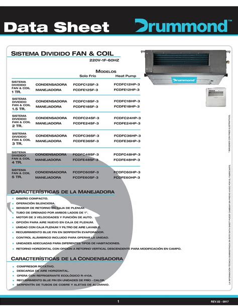 Pdf Data Sheet Drummond Sistema Dividido Fan And Coil