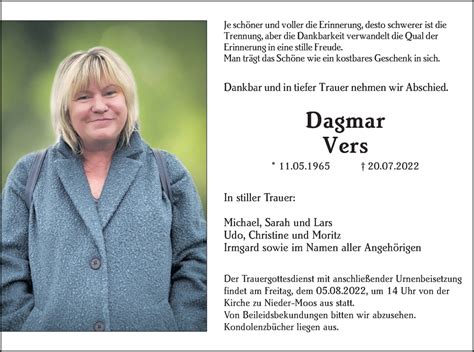 Traueranzeigen Von Dagmar Vers Vrm Trauer De