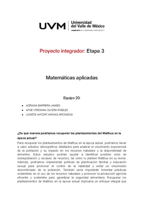 P3 LAVA Proyecto integrador Etapa 3 Matemáticas aplicadas Equipo 20