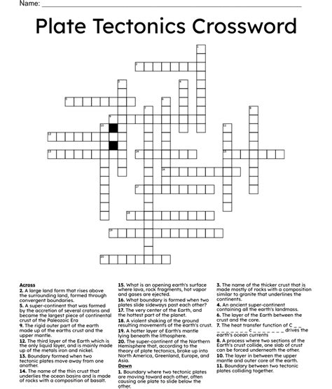 Plate Tectonics Crossword Wordmint