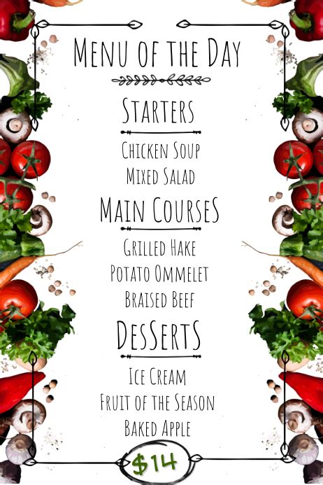 Menu Of The Day Printable Menu Template Postermywall